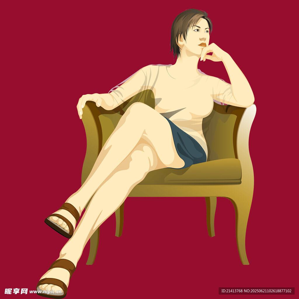 复古风女子优雅坐于沙发
