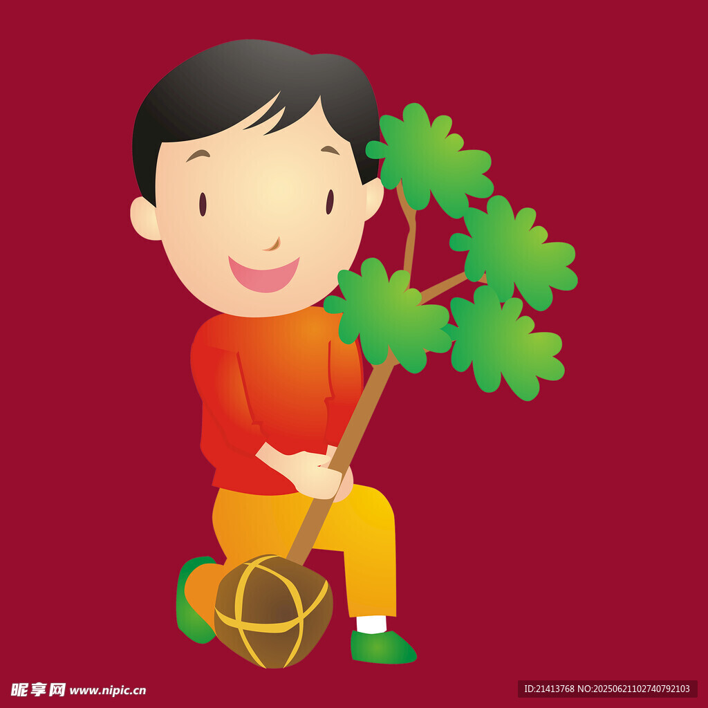 小男孩开心植树