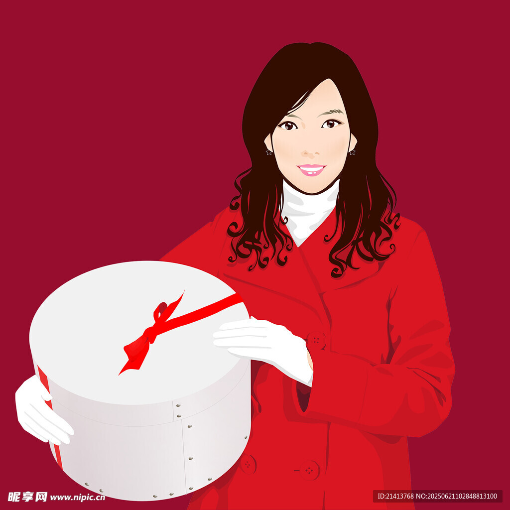 红衣女子捧精美圆盒