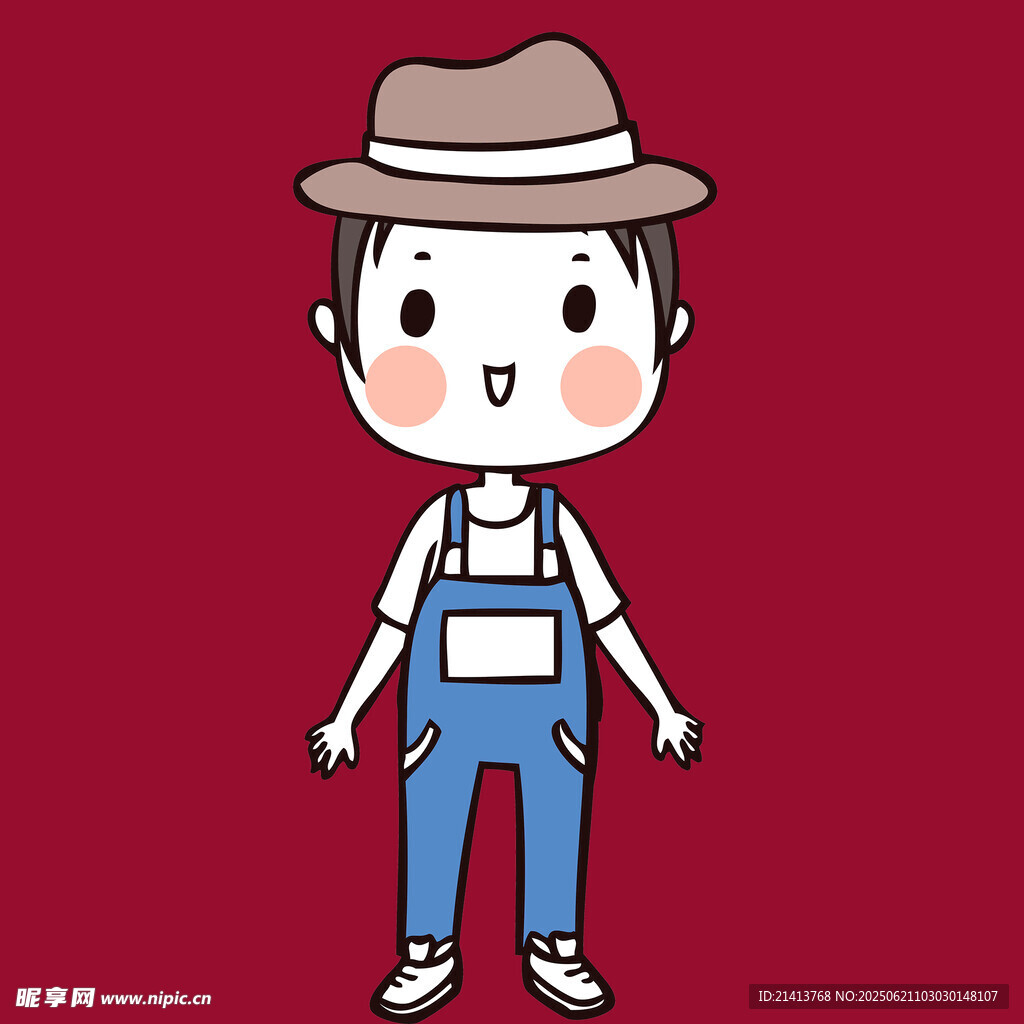 戴帽穿背带裤的卡通男孩