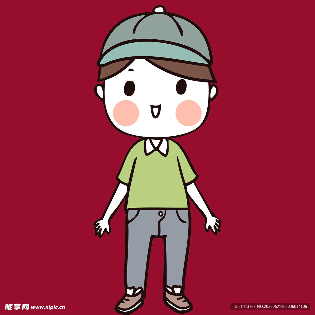 戴帽绿衣卡通小男孩