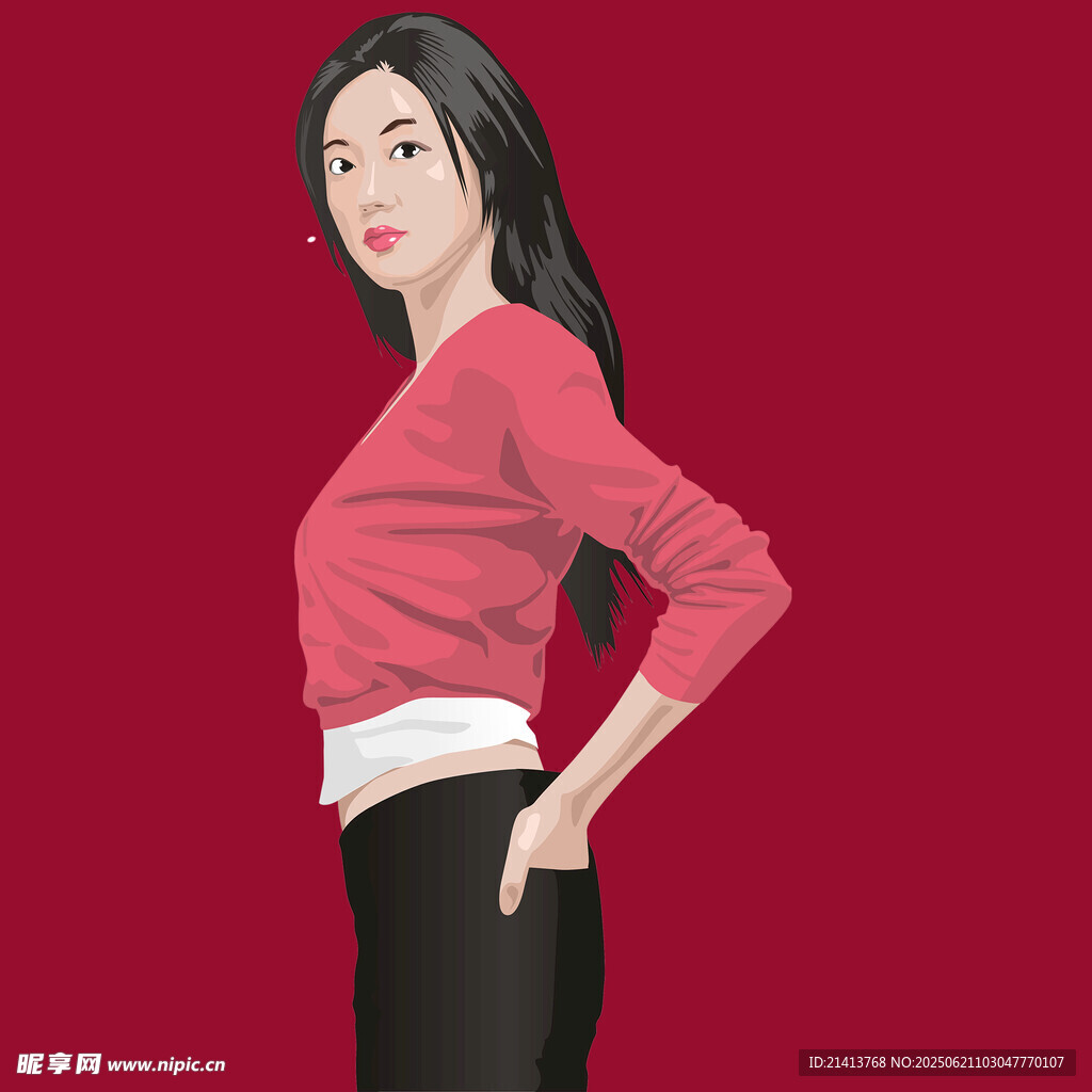 红衣女子时尚造型展示