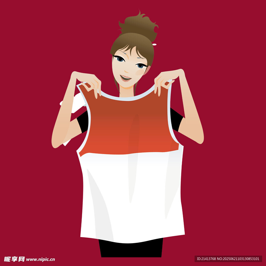 女孩展示橙白渐变背心