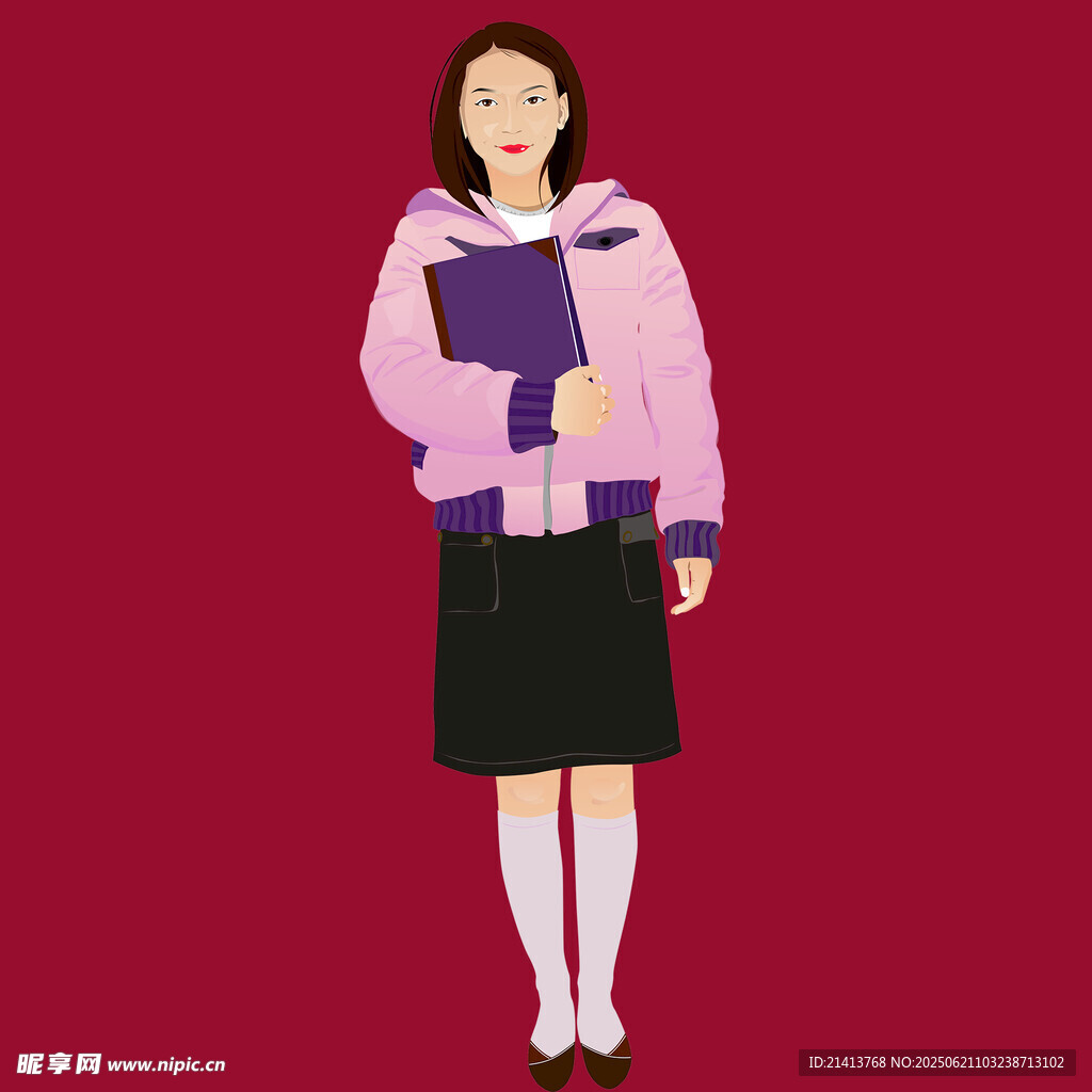 粉色穿搭的青春少女