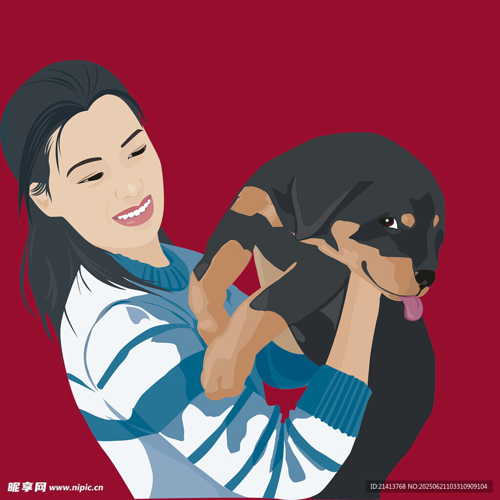 女子开心抱可爱罗威纳犬
