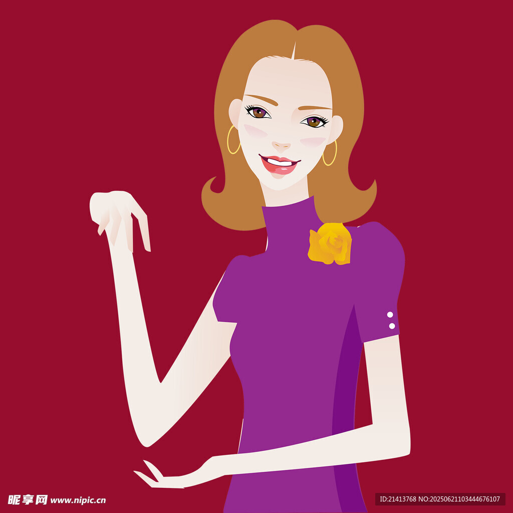 优雅紫衣女士展示手势