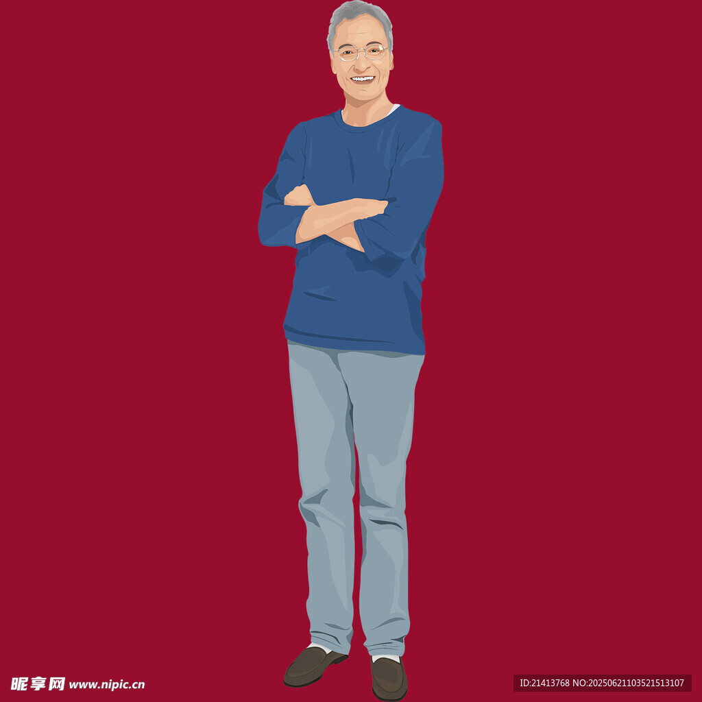 穿蓝衣抱臂站立的男士