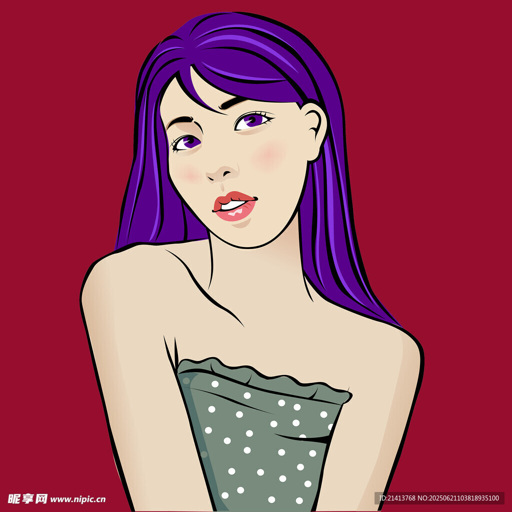 紫色长发时尚女孩形象