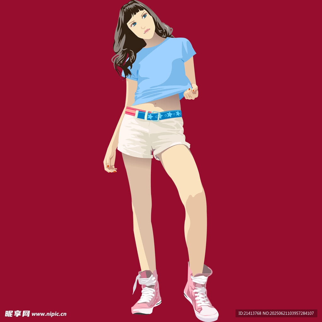 时尚女孩展示蓝色上衣