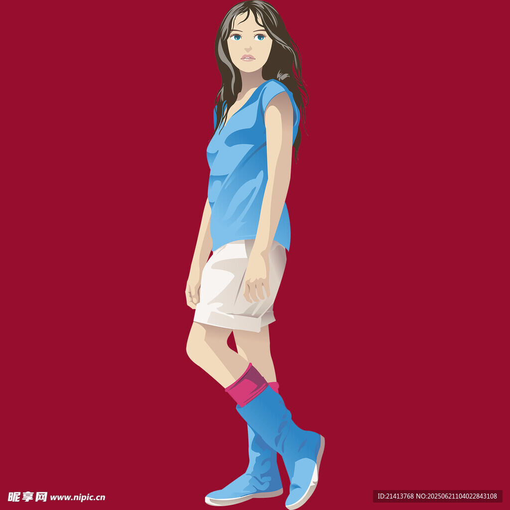 蓝色穿搭的动漫风格女孩