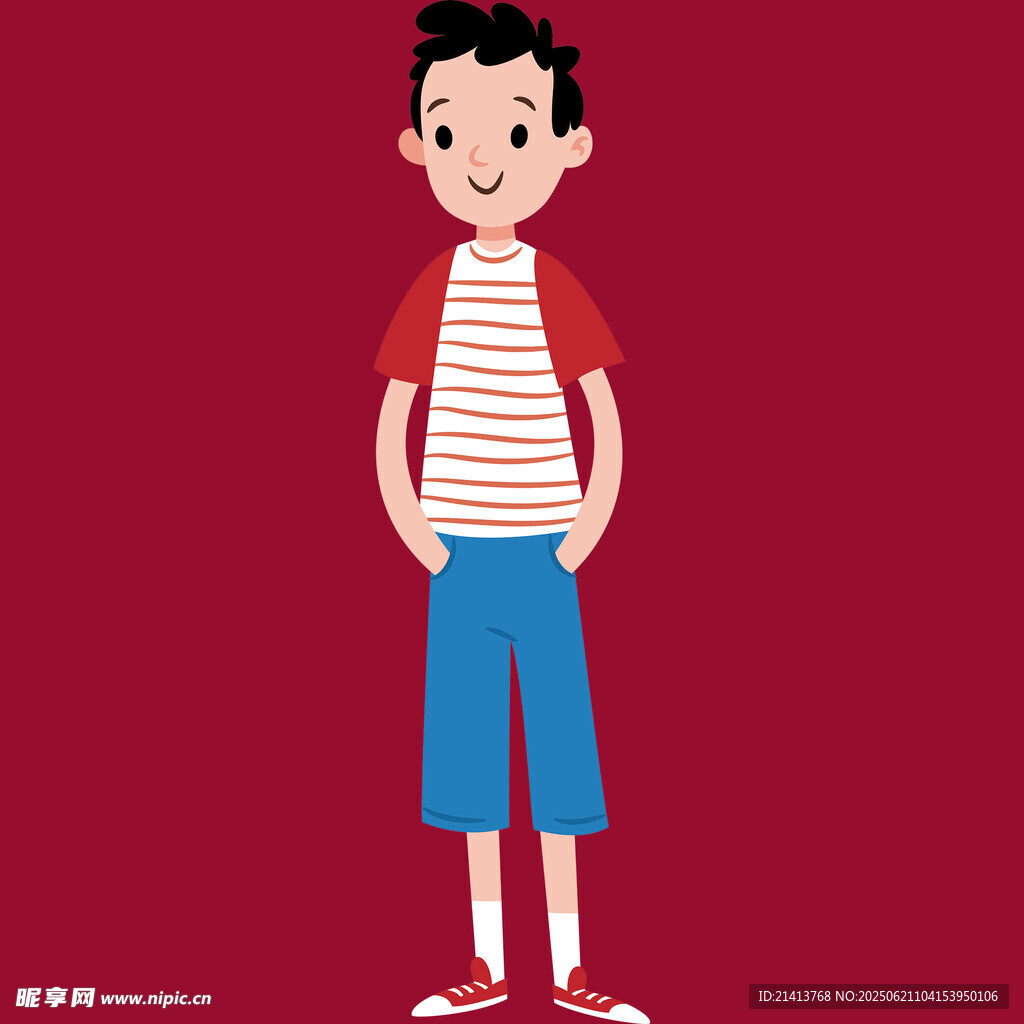 穿条纹衫的站立男孩