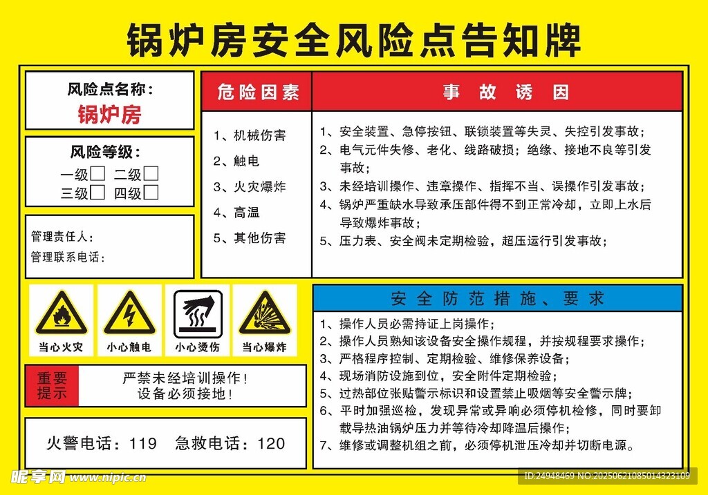 锅炉安全风险点告知牌