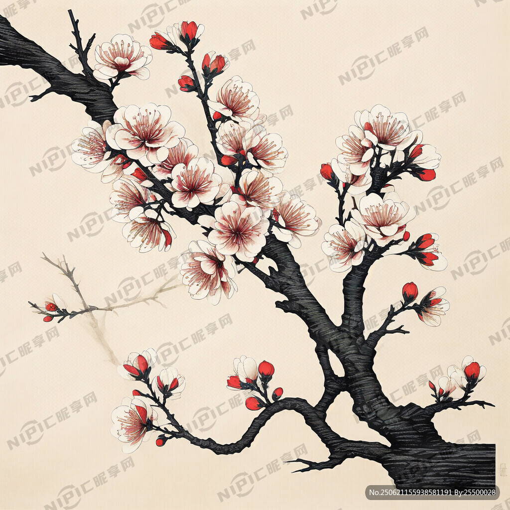 梅花折枝版画风格