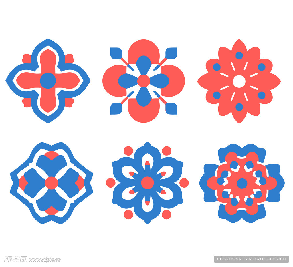 中式红蓝花纹