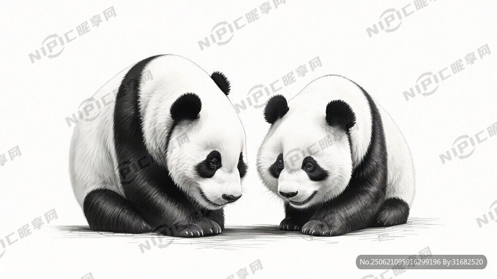 手绘 素描 大熊猫 插画 黑白