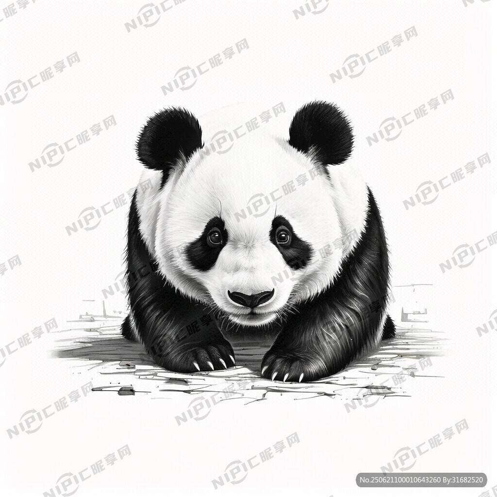 手绘 素描 大熊猫 插画 黑白