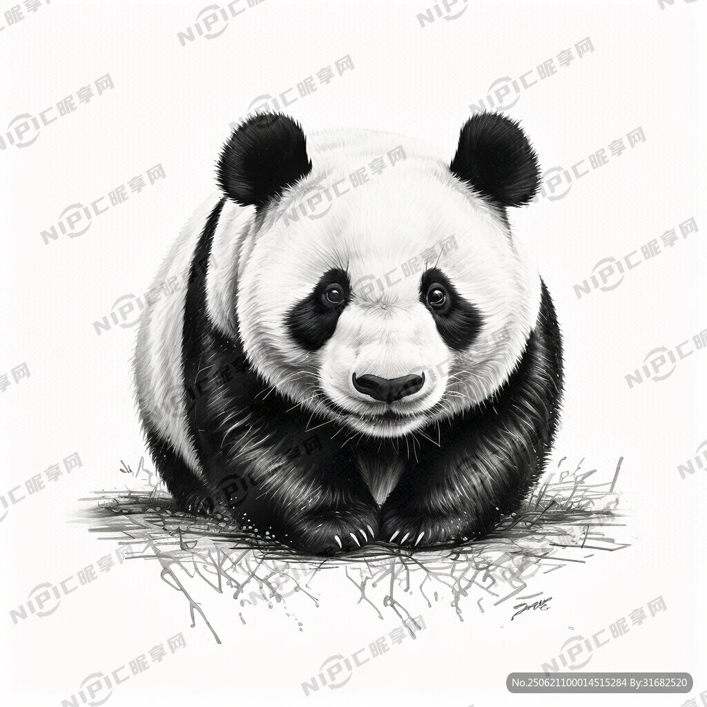 手绘 素描 大熊猫 插画 黑白