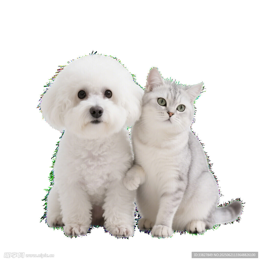 可爱猫咪与小狗同框