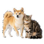 可爱柴犬与狸花猫同框