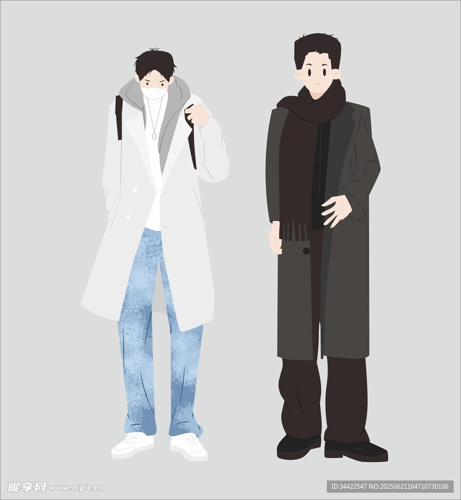 扁平风时尚男士秋冬穿搭造型
