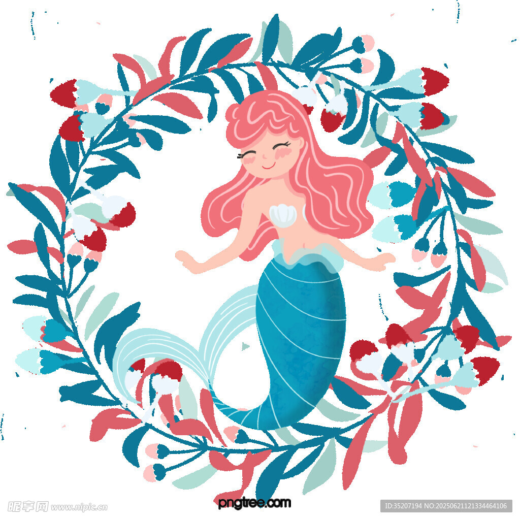 梦幻美人鱼花环插画