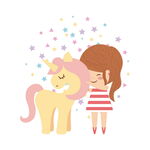 女孩与独角兽温馨相伴