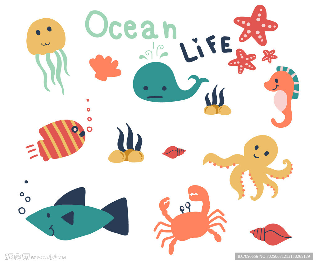 海洋生物可爱插画 