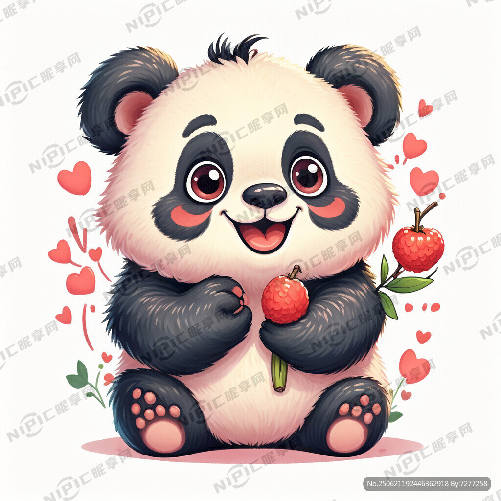 卡通可爱微笑的手绘熊猫