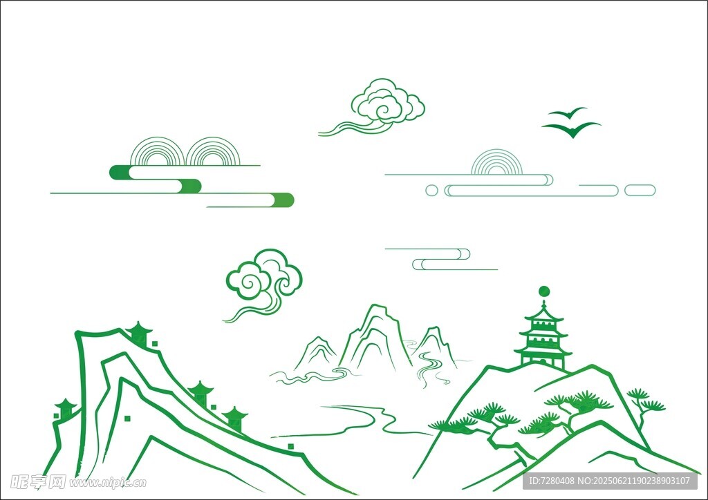 国风山水云纹