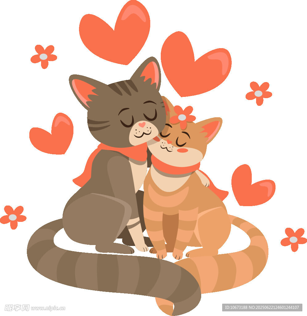 依偎的猫咪与爱心