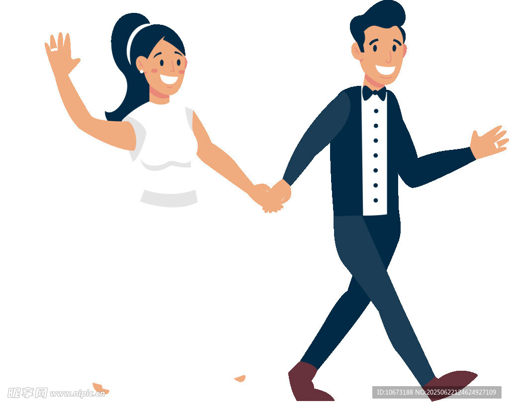 新婚夫妇牵手幸福前行