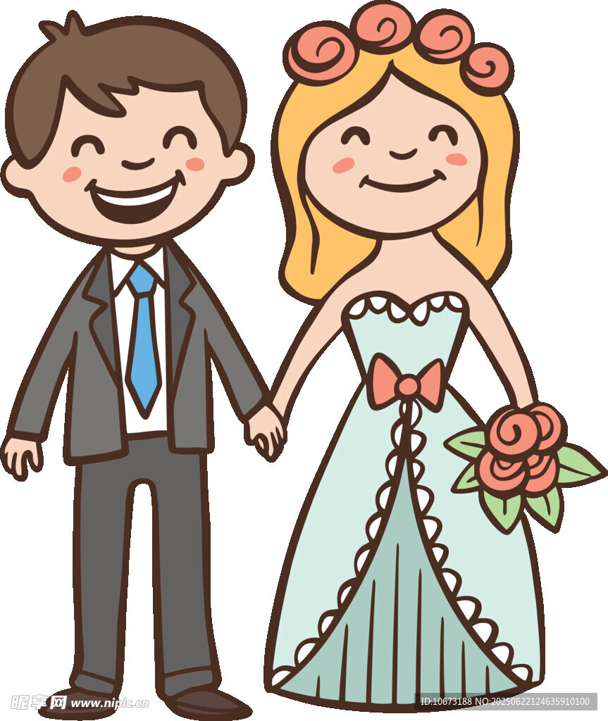 幸福新婚夫妇手牵手