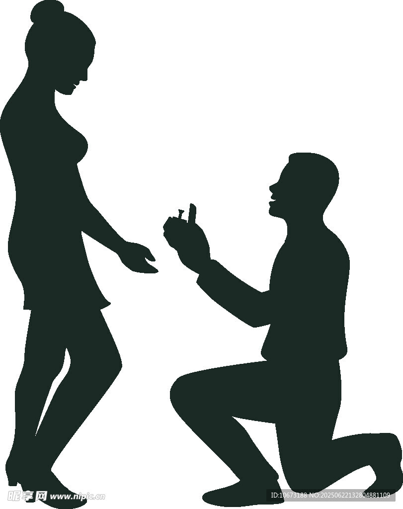 男子跪地向女子求婚剪影