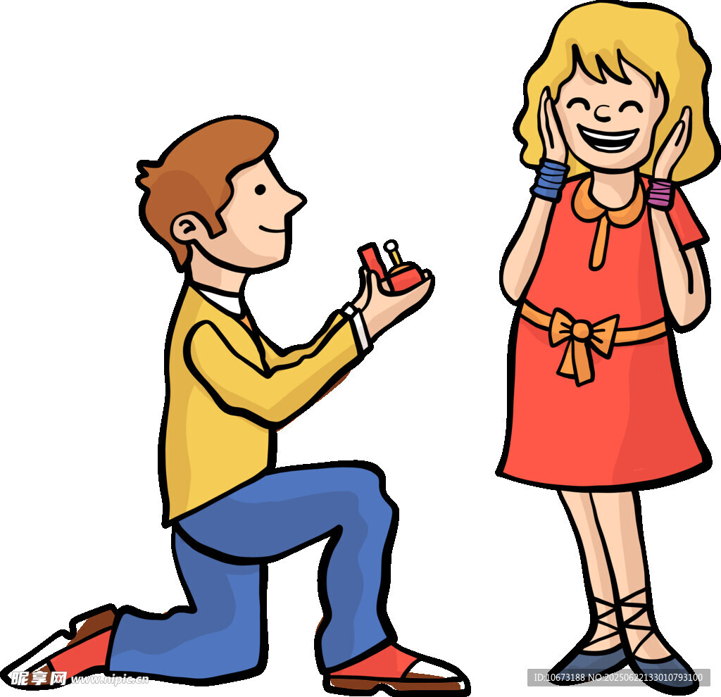 男孩跪地向女孩浪漫求婚