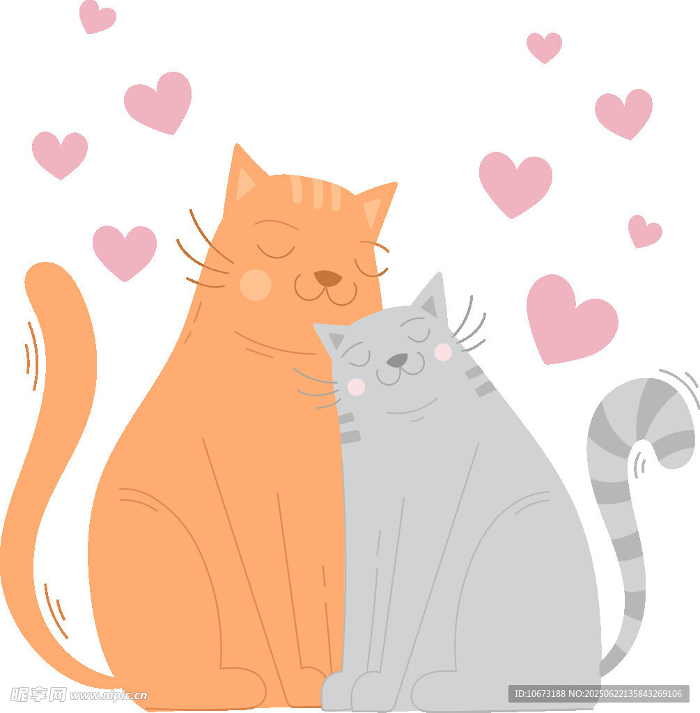 依偎的猫咪与爱心
