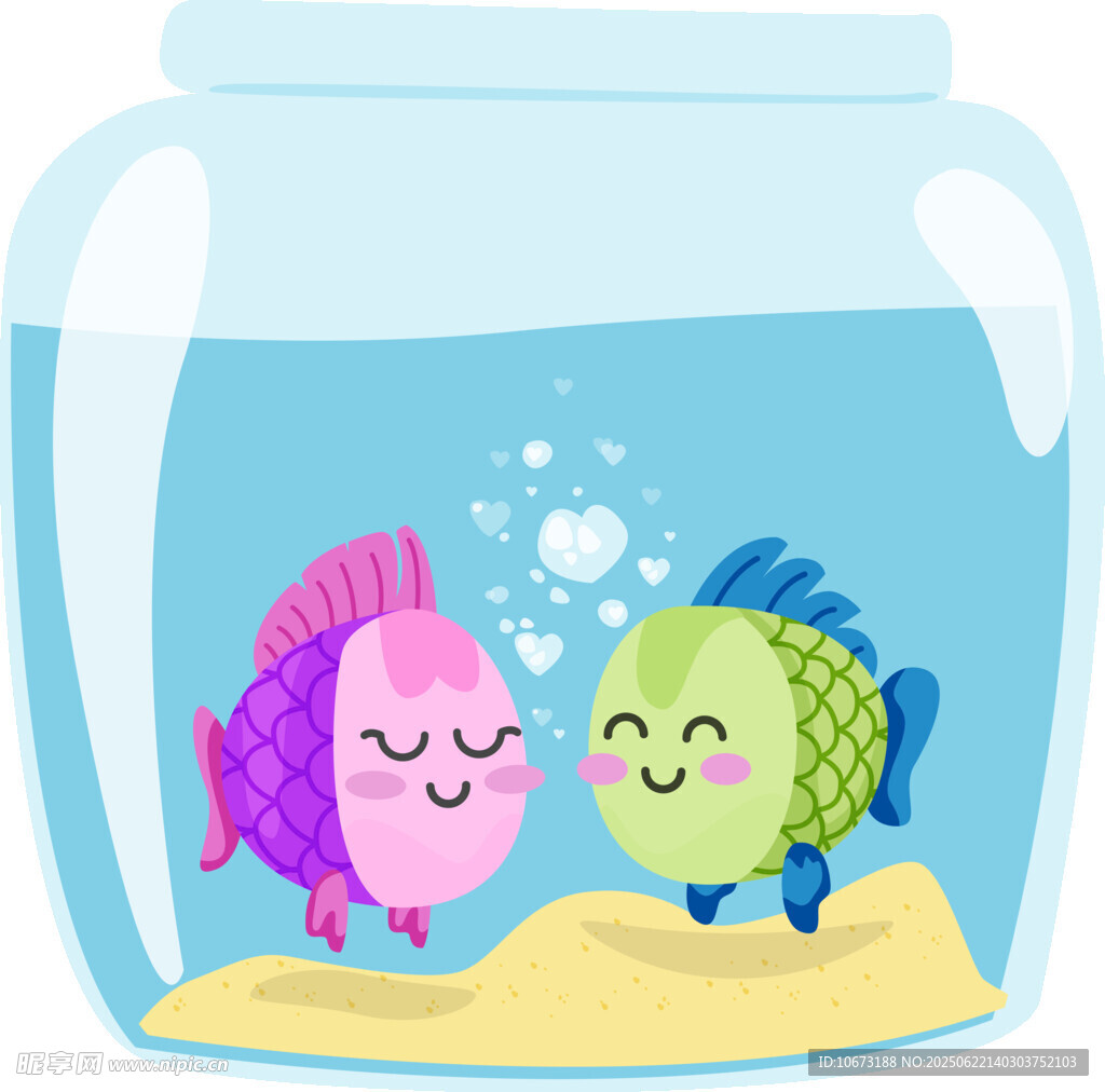 罐中可爱小鱼甜蜜互动
