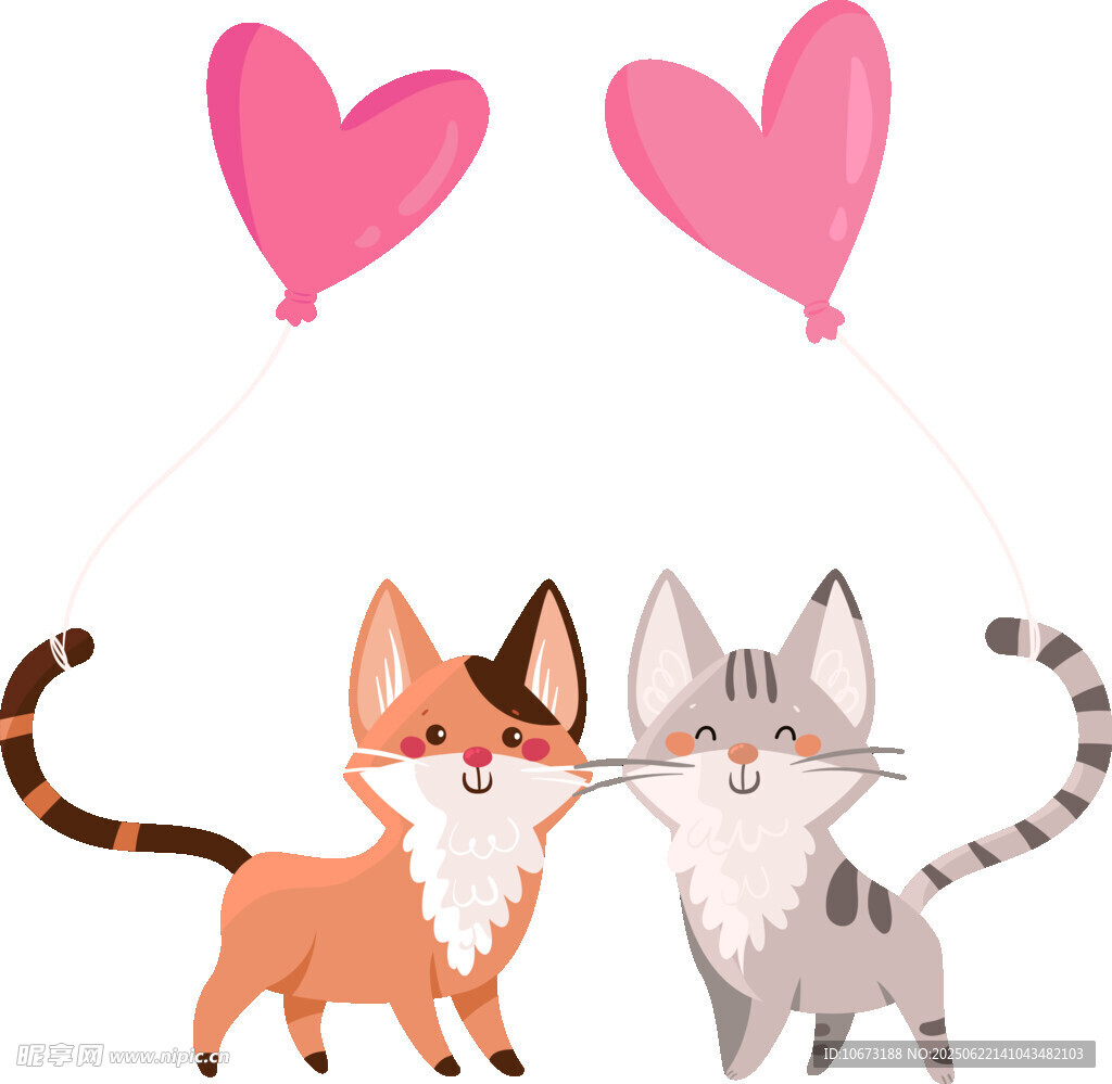 亲吻的猫咪与爱心气球