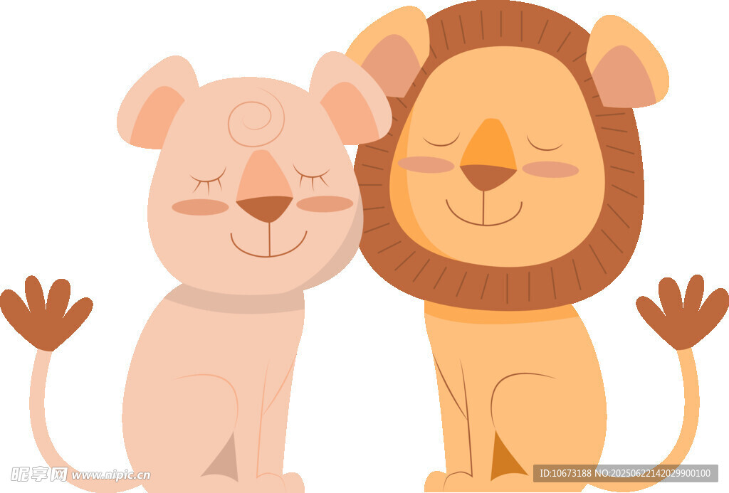 可爱狮与幼崽温馨相伴