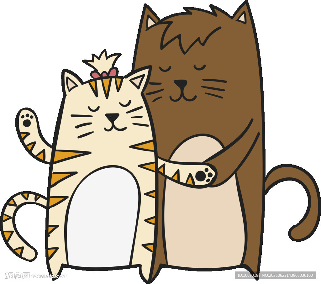 可爱猫咪牵手依偎画面