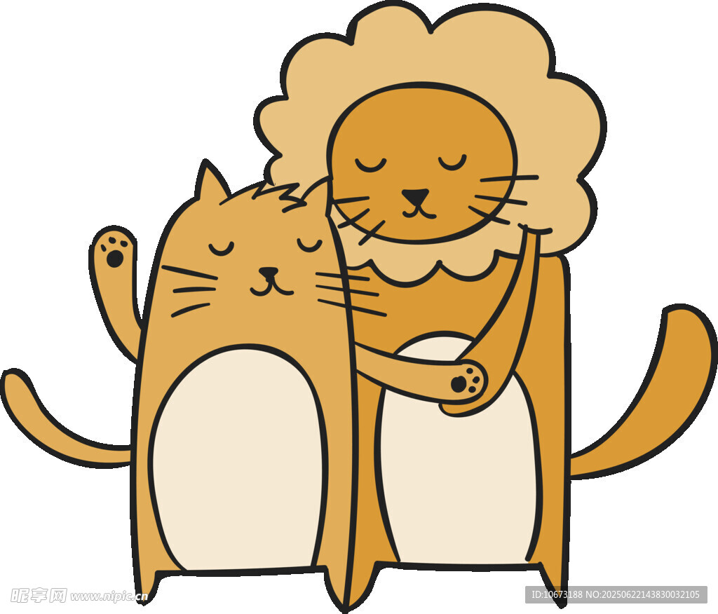 猫咪与狮子的温馨依偎