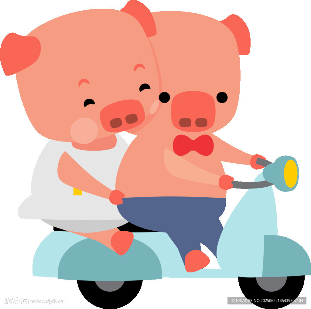 小猪情侣骑电动车