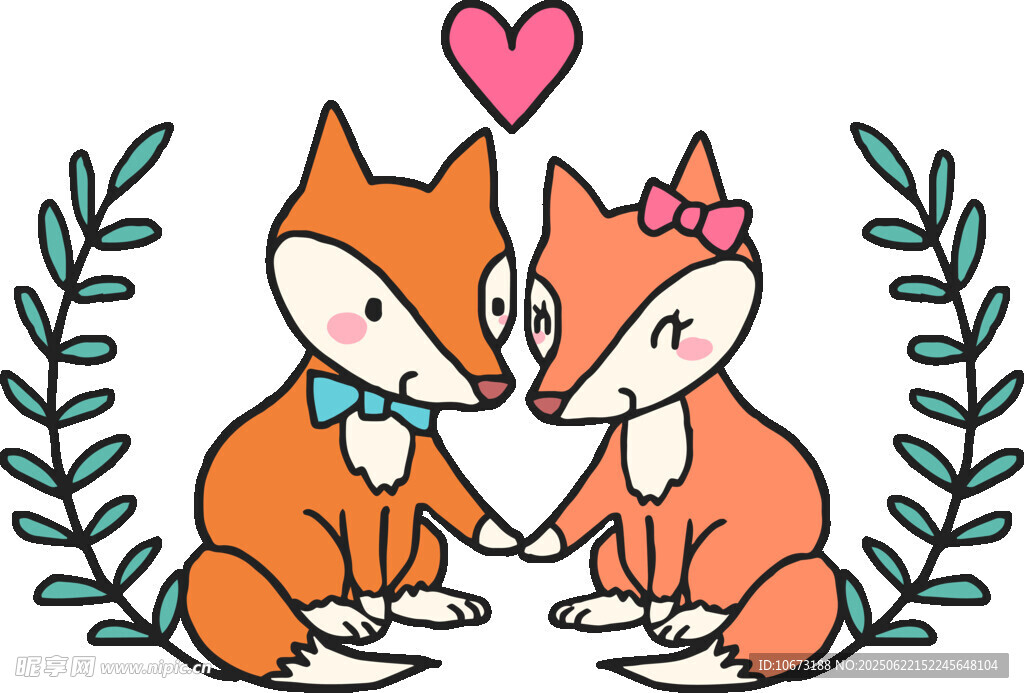 甜蜜狐狸情侣插画