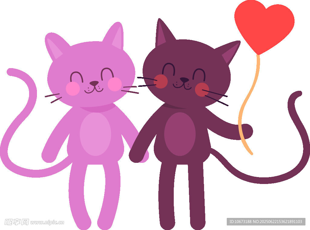 可爱双猫牵手爱心气球