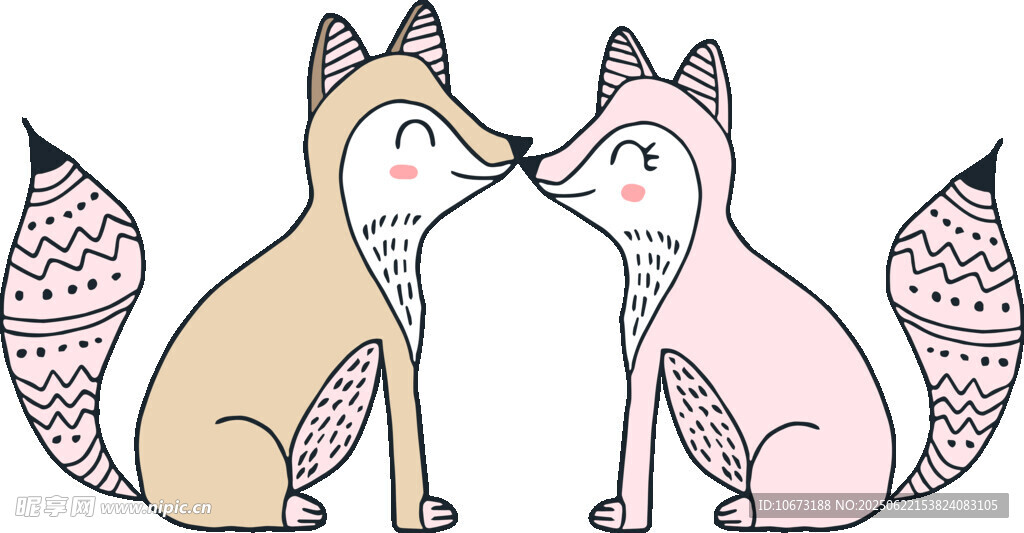 亲昵狐狸情侣插画