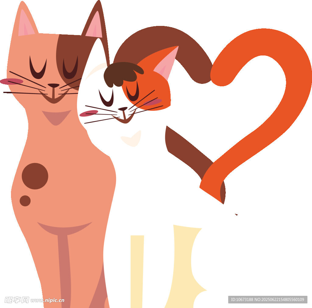 依偎的猫咪与爱心符号
