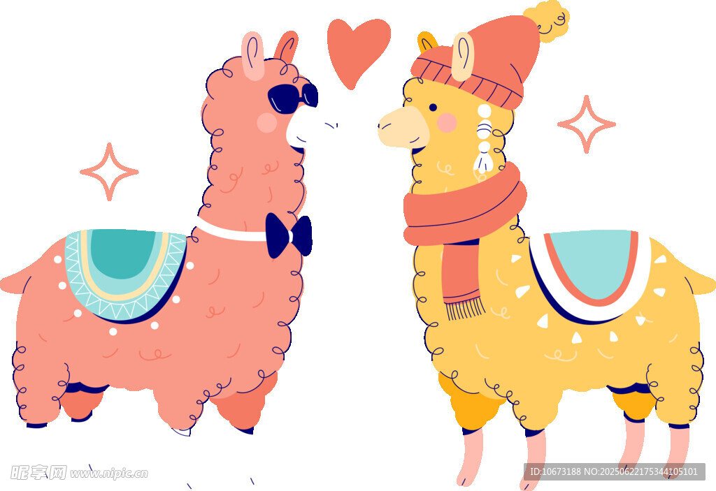可爱羊驼情侣插画