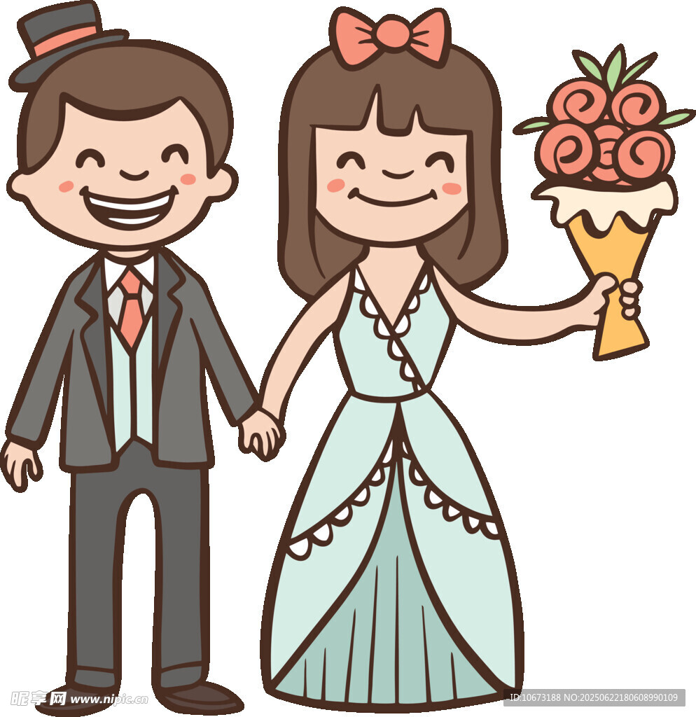卡通风格新婚夫妇甜蜜瞬间