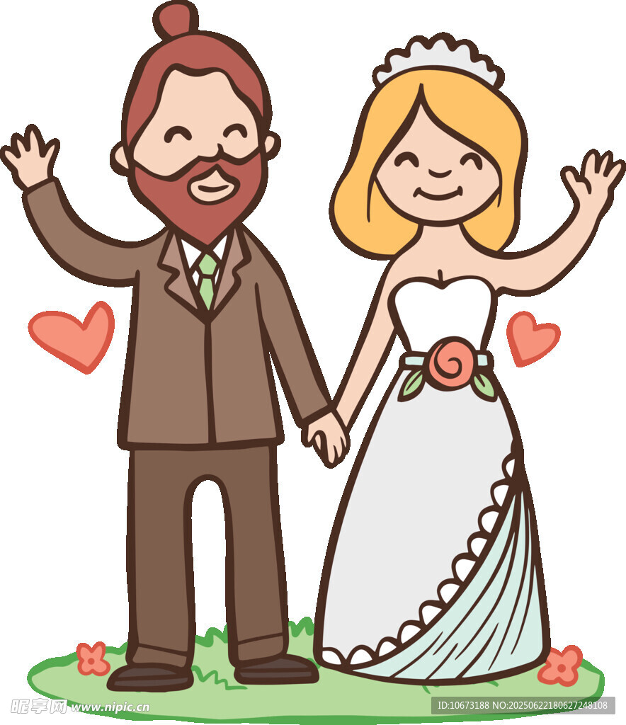 新婚夫妇甜蜜牵手