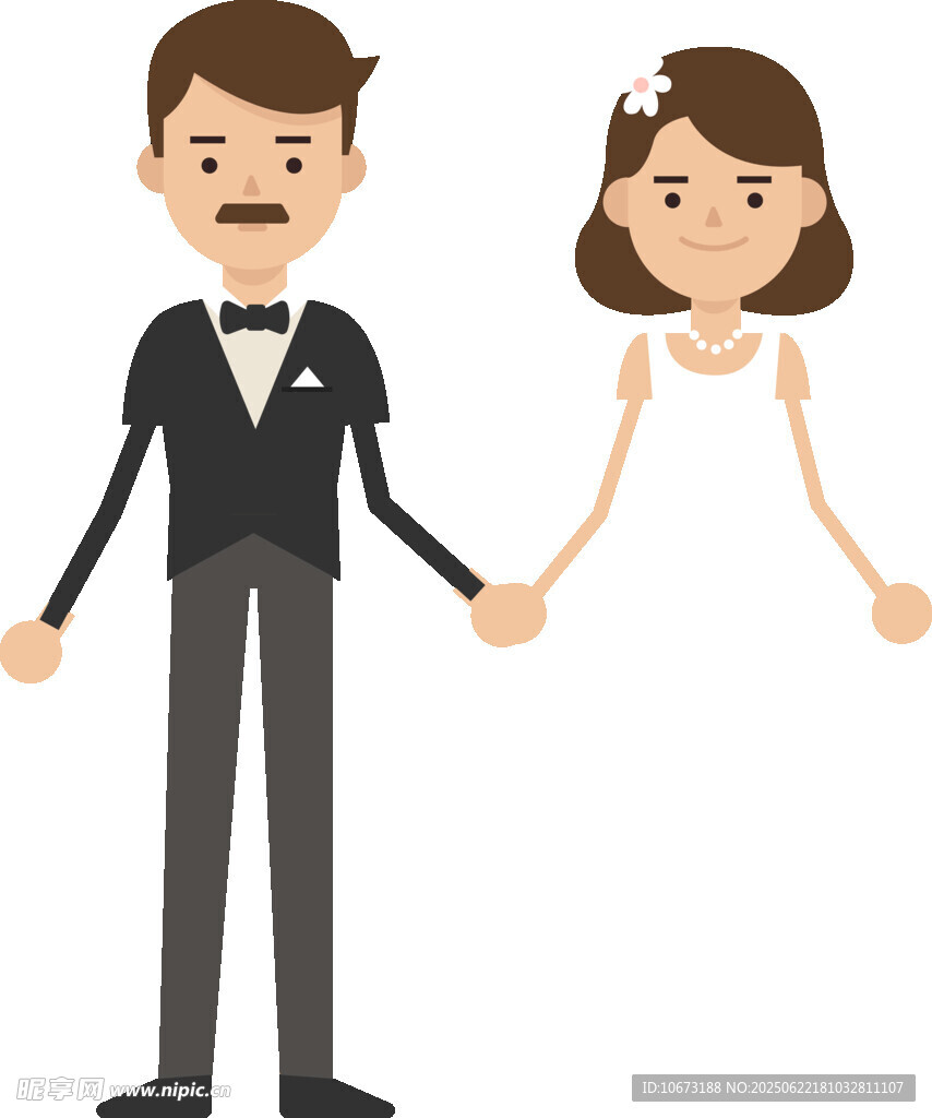 新婚夫妇牵手甜蜜瞬间