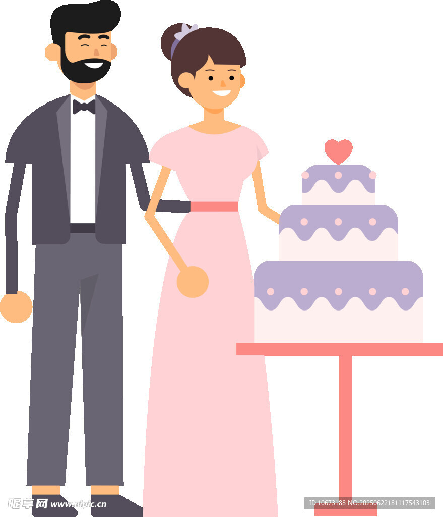 新婚夫妇与甜蜜婚礼蛋糕